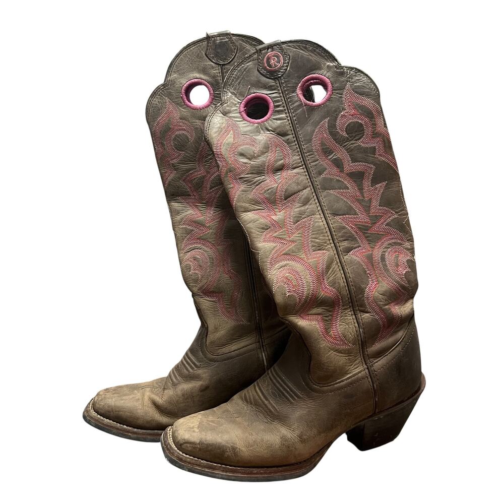 Tony Lama Brown and Pink Leather Western Boots Size 7